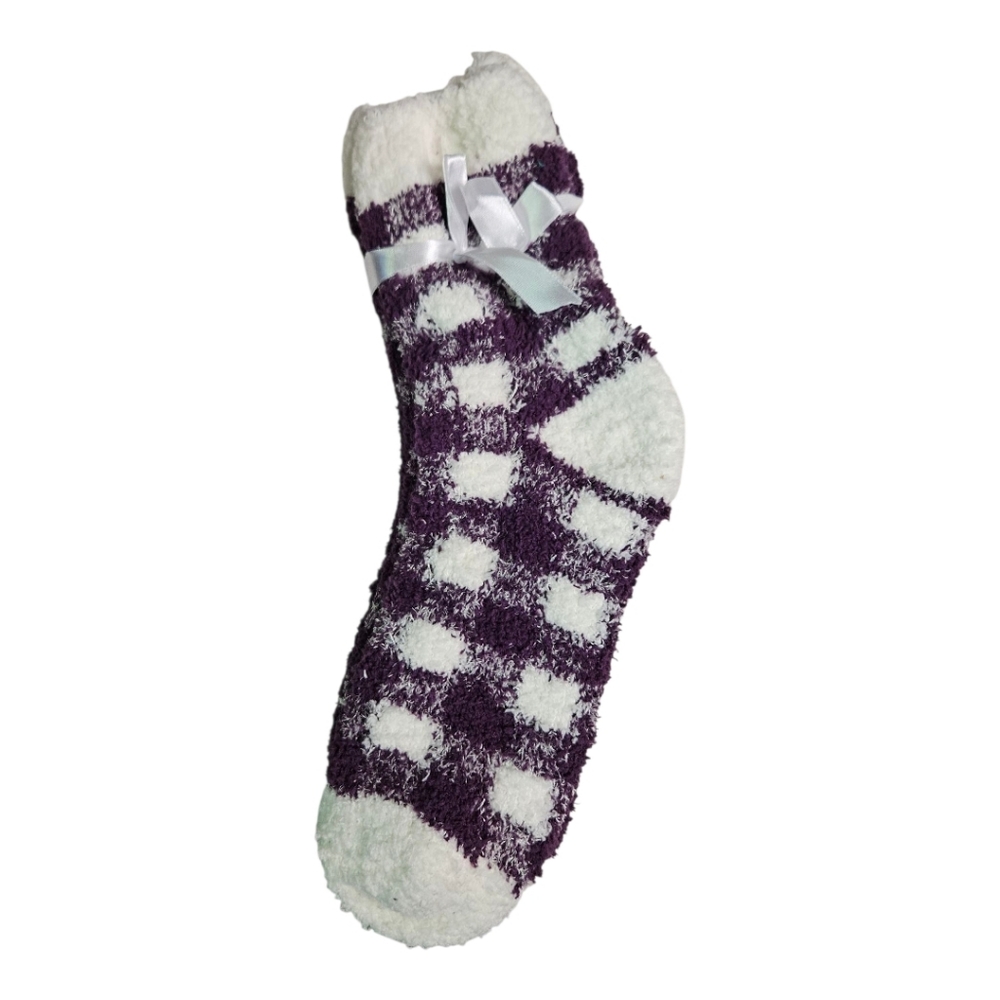 Purple and White Fuzzy Socks with Bow